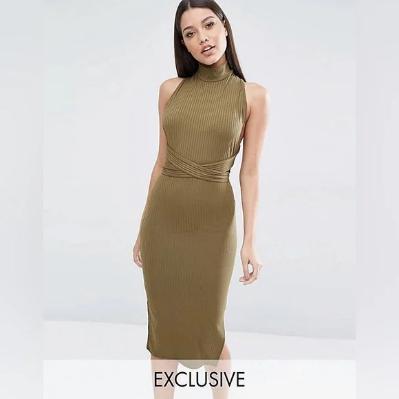 white christmas dresses Linden Black Bodycon Cape-Sleeve Midi Dress – Club L London main image 0